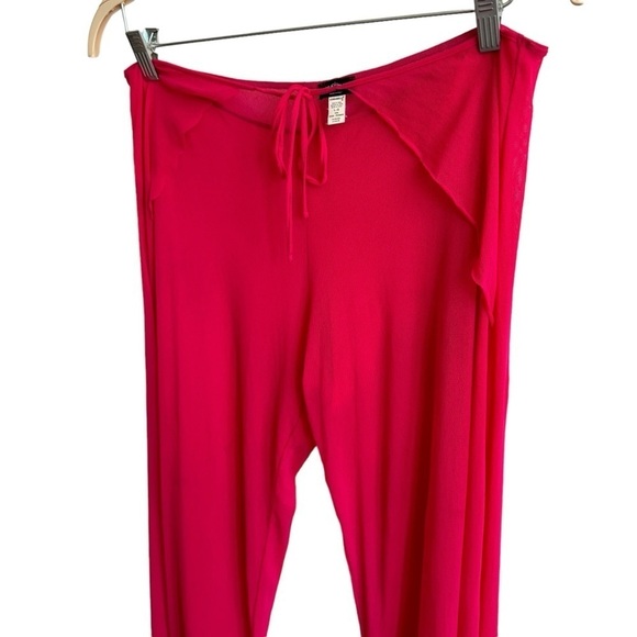 Cosabella Hot Pink Sheer Wide Leg Scalloped Hem Tie Front Pants, Size L - Picture 2 of 7